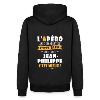 Jean-Philippe Cadeau Humour jean philippe - Sweat à capuche Premium bio Homme - noir - Dos - Nico (187cm)