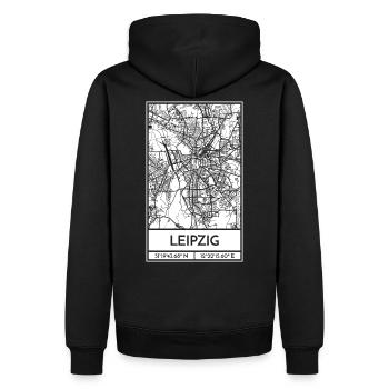 Leipzig – City Stadtplan Map Karte (weiß) - Männer Premium Bio Hoodie - Schwarz - Hinten - Nico (187cm)