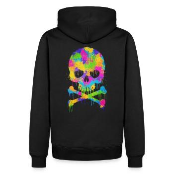 Trendy & Cool Abstrakt Graffiti Skull / Totenkopf - Männer Premium Bio Hoodie - Schwarz - Hinten - Nico (187cm)