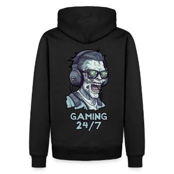 Jouer 24h/24 et 7j/7 - Sweat à capuche Premium bio Homme - noir - Dos - Nico (187cm)