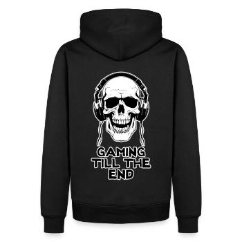 Jouer jusqu’à la fin - Sweat à capuche Premium bio Homme - noir - Dos - Nico (187cm)