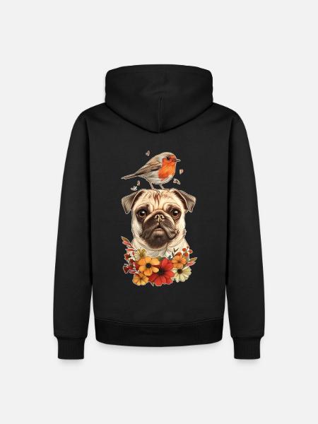 Pug with bird - Men’s Premium Organic Hoodie - black