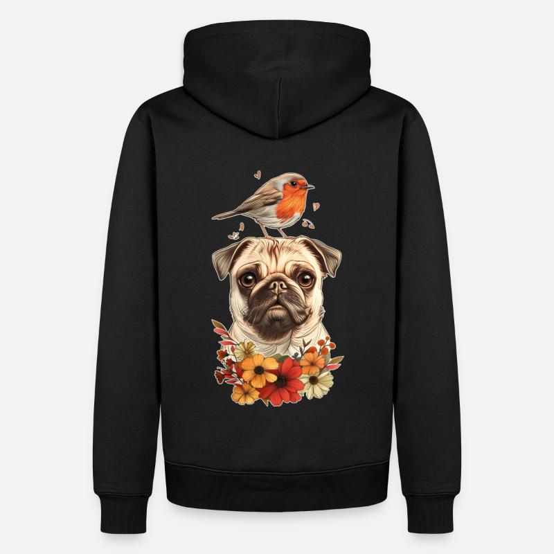 Carlin avec oiseau - Sweat à capuche Premium bio Homme - noir