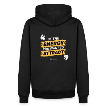 Be the energie – T-Shirt - Männer Premium Bio Hoodie - Schwarz - Hinten - Nico (187cm)
