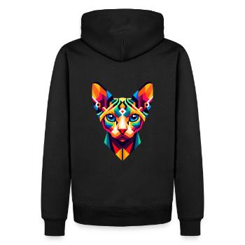 Chat Sphynx Géométrique : Portrait abstrait vibrant - Sweat à capuche Premium bio Homme - noir - Dos - Nico (187cm)