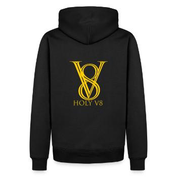 Holy V8 - Men’s Premium Organic Hoodie - black - Back - Nico (187cm)
