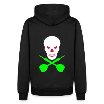 Schädel und überkreuzte Dartpfeile - Männer Premium Bio Hoodie - Schwarz - Hinten - Nico (187cm)