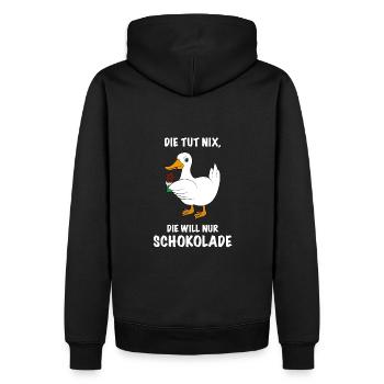 Ente mit Schokolade Spruch - Männer Premium Bio Hoodie - Schwarz - Hinten - Nico (187cm)