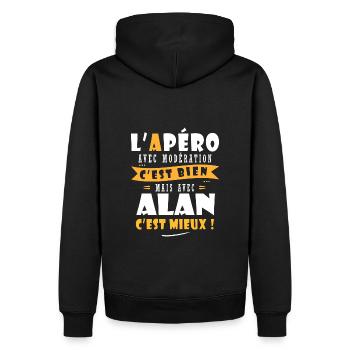 Alan Apero T shirt Humour personnalisé alan - Sweat à capuche Premium bio Homme - noir - Dos - Nico (187cm)