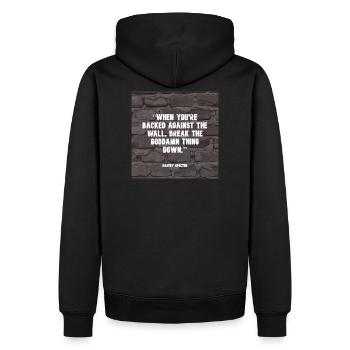 Die Mauer einreißen - Männer Premium Bio Hoodie - Schwarz - Hinten - Nico (187cm)