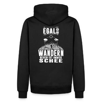 Egal ob Sonne Regen oder Schnee - Wandern - Männer Premium Bio Hoodie - Schwarz - Hinten - Nico (187cm)