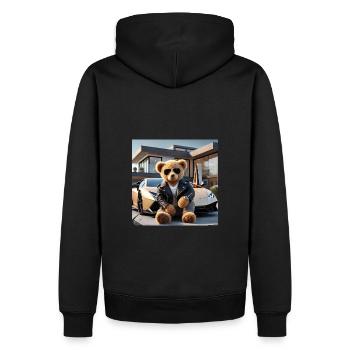 Teddy bear in front of a car and a villa - Men’s Premium Organic Hoodie - black - Back - Nico (187cm)