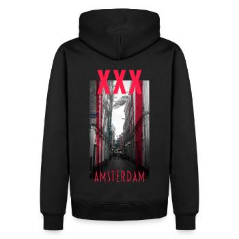XXX Amsterdam - The City - Männer Premium Bio Hoodie - Schwarz - Hinten - Nico (187cm)