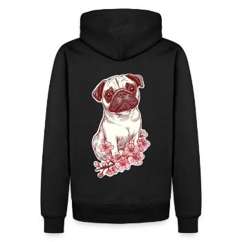 Mops mit Blüten - Männer Premium Bio Hoodie - Schwarz - Hinten - Nico (187cm)