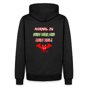 To be normal was never my goal-Funny devil - Men’s Premium Organic Hoodie - black - Back - Nico (187cm)