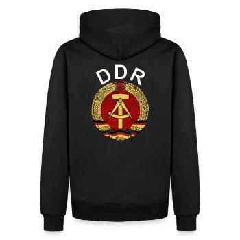 DDR Logo Retro - Männer Premium Bio Hoodie - Schwarz - Hinten - Nico (187cm)