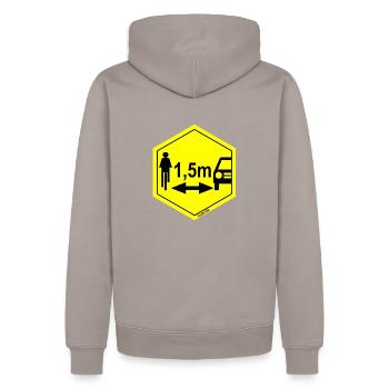 Sicherheitsabstand 1,5 Meter - Männer Premium Bio Hoodie - Taupe - Hinten - Nico (187cm)