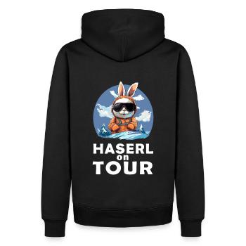 Skitour Hase Skitouren Haserl on tour - Männer Premium Bio Hoodie - Schwarz - Hinten - Nico (187cm)
