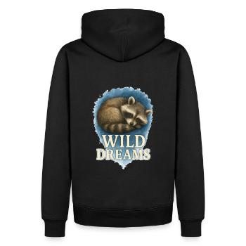 Wild Dreams - Aquarelle de raton laveur endormi - Sweat à capuche Premium bio Homme - noir - Dos - Nico (187cm)