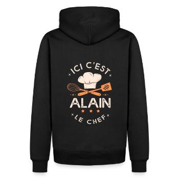 Alain Chef Ici c est alain le chef cuisinier - Sweat à capuche Premium bio Homme - noir - Dos - Nico (187cm)