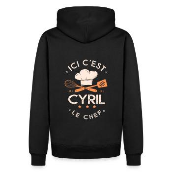 Cyril Chef Ici c est cyril le chef cuisinier - Sweat à capuche Premium bio Homme - noir - Dos - Nico (187cm)