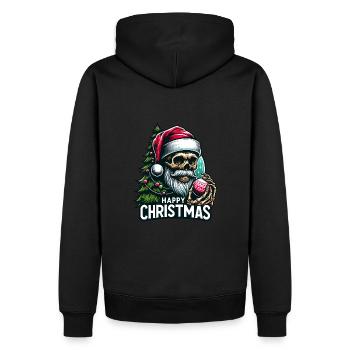 Weihnachtsmann Skull mit Christbaumkugel - Männer Premium Bio Hoodie - Schwarz - Hinten - Nico (187cm)