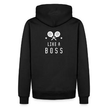 Playing Padel tennis like a boss - Men’s Premium Organic Hoodie - black - Back - Nico (187cm)