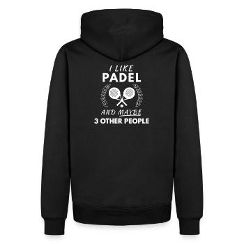 J’aime le tennis Padel et peut-être 3 autres personnes - Sweat à capuche Premium bio Homme - noir - Dos - Nico (187cm)
