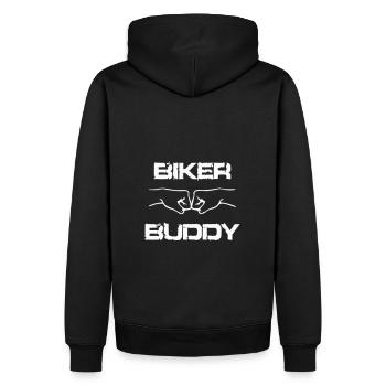BIKER BUDDY BRO FIST weiss personalisierbar - Männer Premium Bio Hoodie - Schwarz - Hinten - Nico (187cm)