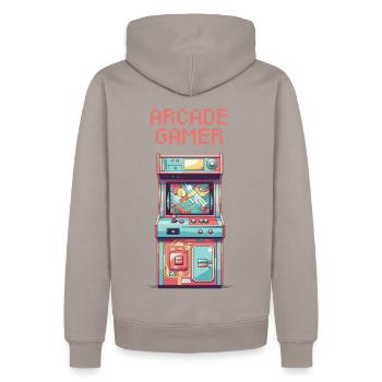 Arcade Gamer - light - Men’s Premium Organic Hoodie - taupe - Back - Nico (187cm)