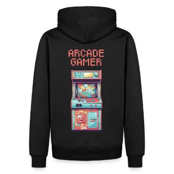 Arcade Gamer - Licht - Männer Premium Bio Hoodie - Schwarz - Hinten - Nico (187cm)