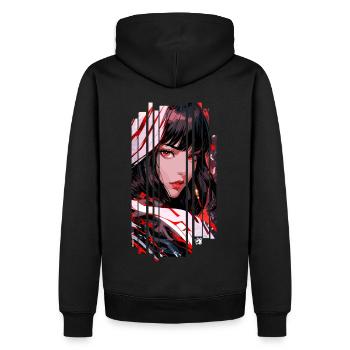 Cyborg Frau weiße Kanji - Männer Premium Bio Hoodie - Schwarz - Hinten - Nico (187cm)