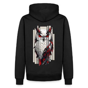Cyborg Eule Kanji Rot Gold - Männer Premium Bio Hoodie - Schwarz - Hinten - Nico (187cm)