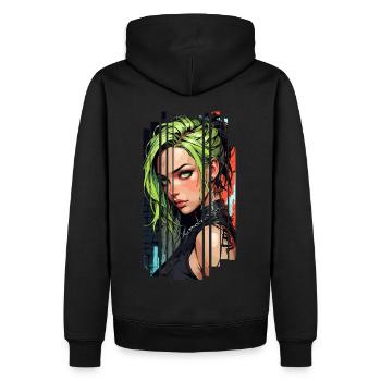 Cyber-Frau Urbane Stadt - Männer Premium Bio Hoodie - Schwarz - Hinten - Nico (187cm)