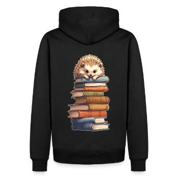 Igel auf Bücherstapel - Männer Premium Bio Hoodie - Schwarz - Hinten - Nico (187cm)