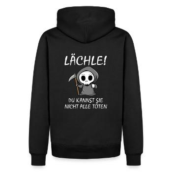 Lächle du kannst sie nicht alle töten. - Männer Premium Bio Hoodie - Schwarz - Hinten - Nico (187cm)