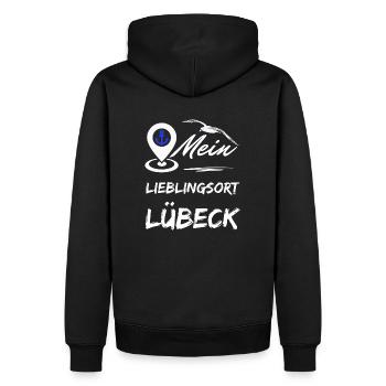 Lübeck mon endroit préféré-la ville hanséatique de Lübeck-Möwe - Sweat à capuche Premium bio Homme - noir - Dos - Nico (187cm)