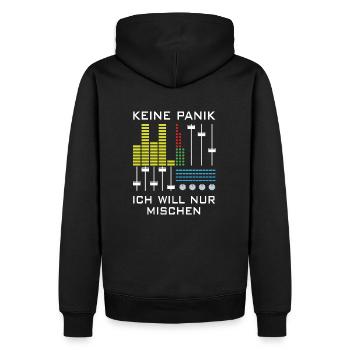 Keine Panik | Deejay, Mischpult - Männer Premium Bio Hoodie - Schwarz - Hinten - Nico (187cm)