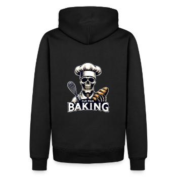 Old Man Baking Skull mit Bäckermütze backt Brot - Männer Premium Bio Hoodie - Schwarz - Hinten - Nico (187cm)