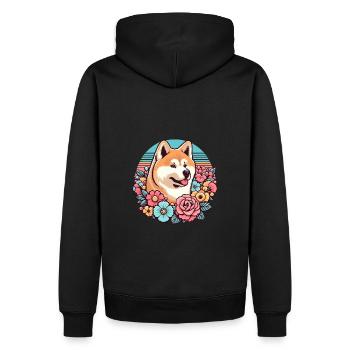 Akita Inu Retro Pastell Blumen - Männer Premium Bio Hoodie - Schwarz - Hinten - Nico (187cm)
