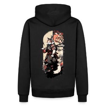 Samurai-Katze: Meister des Schwertkampfs - Männer Premium Bio Hoodie - Schwarz - Hinten - Nico (187cm)