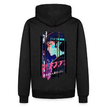 Cyborg Frau Futuristische Kanji - Männer Premium Bio Hoodie - Schwarz - Hinten - Nico (187cm)