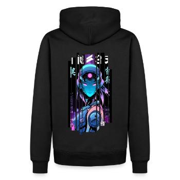 Cyborg Frau Futuristischer Roboter - Männer Premium Bio Hoodie - Schwarz - Hinten - Nico (187cm)