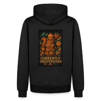 Currently Unsupervised – Lustiges Eichhörnchen - Männer Premium Bio Hoodie - Schwarz - Hinten - Nico (187cm)