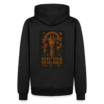 Keep Your Head High – Fun Giraffe Design - Men’s Premium Organic Hoodie - black - Back - Nico (187cm)