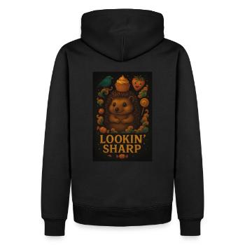 Igel mit Cupcake – Lookin’ Sharp – Süßes Tierdesig - Männer Premium Bio Hoodie - Schwarz - Hinten - Nico (187cm)