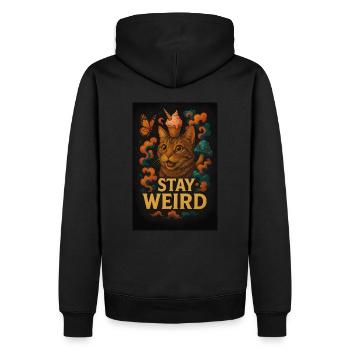 Cat Design – Restez bizarre - Sweat à capuche Premium bio Homme - noir - Dos - Nico (187cm)