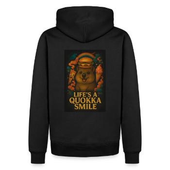 Life's a Quokka Smile – Funny Animal Design - Men’s Premium Organic Hoodie - black - Back - Nico (187cm)