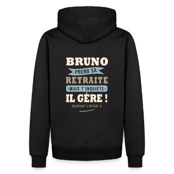 Bruno humour retraite cadeau bruno - Sweat à capuche Premium bio Homme - noir - Dos - Nico (187cm)