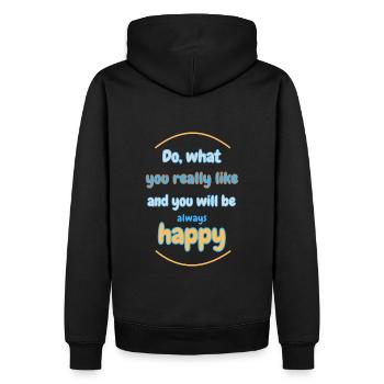 Glücklich sein, Lebensmotto, Freude - Männer Premium Bio Hoodie - Schwarz - Hinten - Nico (187cm)